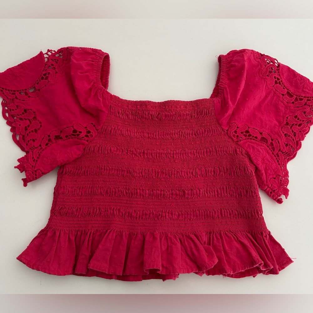 Deep pink Smocked Ruffle top